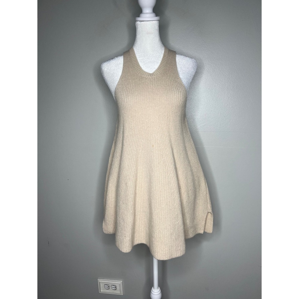 The Row Ribbed Knit A-Line Tunic Tank Top Cream Swing Hem Made USA Women's S